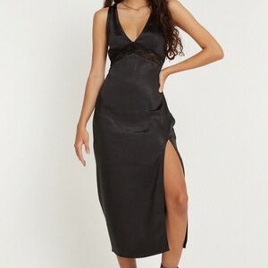 Motel Damora Midi Dress in Satin Black